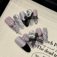 Rhombus small fragrant wind cat's eye French purple charm polka dot lace edge purple love wearing armor - CELESTI NAILS